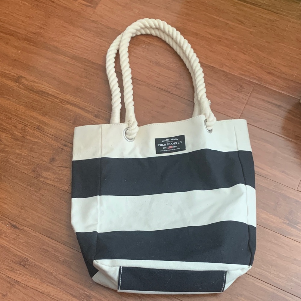 Polo Ralph Lauren Black and Cream Striped Tote